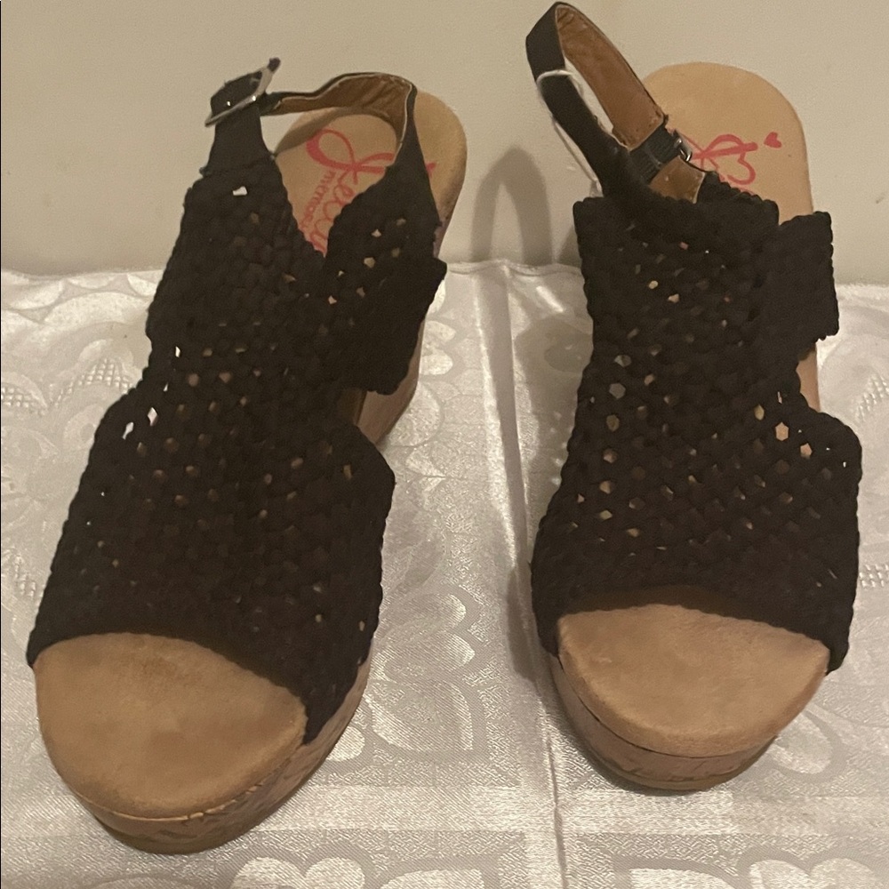 Jellypop Black Woven Slingback Wedge Sandals size 10M